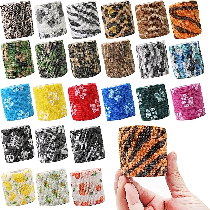 24 Rolls Self Adhesive Bandage Wrap 2 Inchx 5yard Wrap Cohesive Bandage for Doggie Dogs Cats Horses Birds Animals Non-Woven Strong Sports Tape for Wrist Healing Ankle Sprain & Swelling