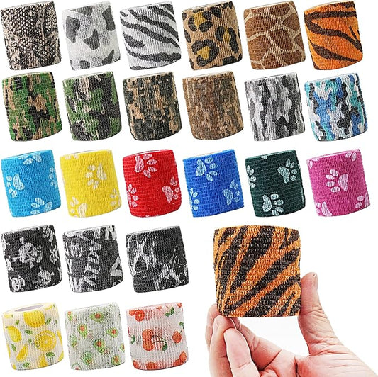 24 Rolls Self Adhesive Bandage Wrap 2 Inchx 5yard Wrap Cohesive Bandage for Doggie Dogs Cats Horses Birds Animals Non-Woven Strong Sports Tape for Wrist Healing Ankle Sprain & Swelling