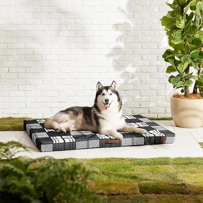 Bedsure Jumbo Large Patterned Dog Bed for Large Dogs, Outdoor Waterproof Orthopedic Egg Foam Dog Bed Comfort Pet Mats for Crate with Removable Washable Cover(54"x44", Black)