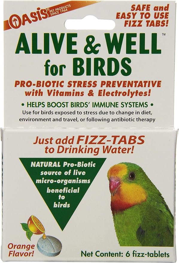 OASIS #80070 Alive and Well, Stress Preventative & Pro-Biotic Tablets for Birds, white, 1 Count (Pack of 1)