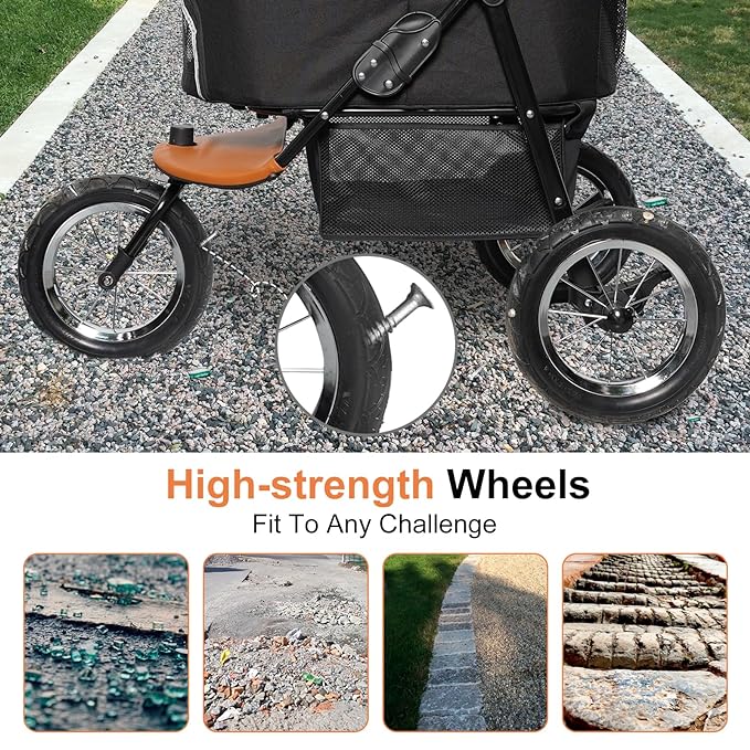 Dog Strollers for Medium Small Pet - 3 in 1 Pet Stroller Cats/Dogs, Zipperless Entry, Jogging Tires, 3 Wheels with Detachable Dog Carriage, Storage Basket and Easy One-Hand Fold