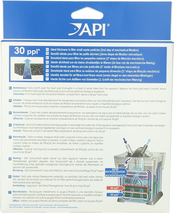 API FILSTAR XP FILTRATION FOAM 30 PPI Aquarium Canister Filter Filtration Pads 2-Count,Blacks & Grays