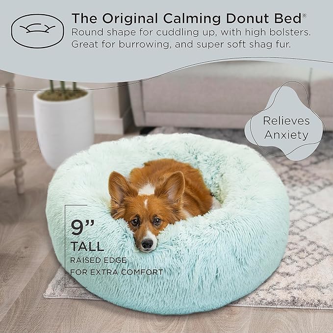 Best Friends by Sheri The Original Calming Donut Cat and Dog Bed in Shag Fur Baby Blue, Medium 30"