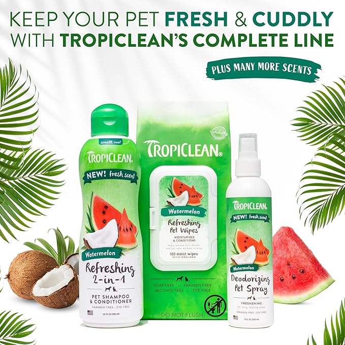 TropiClean Watermelon Waterless Shampoo | Dry Shampoo for Cats & Dogs | Cat & Dog Bath Supplies 7.4 oz | Made in The USA