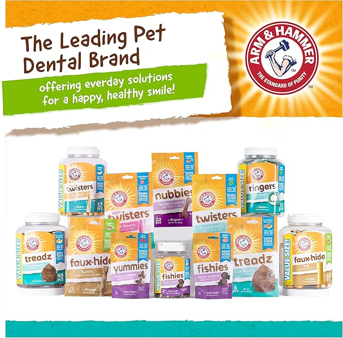 Arm & Hammer Fruit Twisters Dental Treats for Dogs, Value Pack Bucket Green Apple Flavored Dog Dental Chews Fight Bad Breath, Plaque & Tartar Without Brushing for Dog (Pack of 1,57 Count Total)