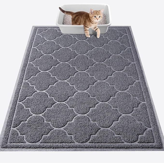 LuxStep Cat Litter Mat Litter Trapping Mat, 23x35 Inch Waterproof and Non-Slip Litter Box Mat for Clean Floors, Soft on Cat Paws, Large Litter Pad for Indoor Cat Supplies and Essentials, Grey