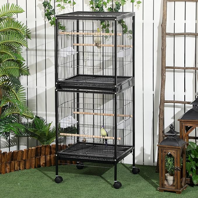 NicBex 55" Metal Bird Cage, Large Parakeet Cages with Stand,Pet Flight Birdcage for Parrot Lovebirds Finches Parakeets Budgie Parrotlet Conures,Bird Aviary Indoor with Rolling Stand,Black