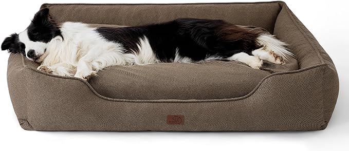 Bedsure Washable Dog Bed for Large Dogs - Waterproof All-Season Foam Dog Beds, Orthopedic Rectangle Cuddle Doggy Beds with Removable Zipper Cover, 36x27x10inches, Brown