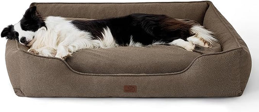 Bedsure Washable Dog Bed for Large Dogs - Waterproof All-Season Foam Dog Beds, Orthopedic Rectangle Cuddle Doggy Beds with Removable Zipper Cover, 36x27x10inches, Brown