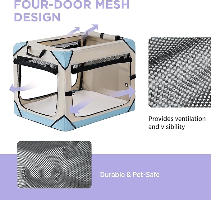 Lesure Collapsible Dog Crate - Portable Dog Travel Crate Kennel for Small Dog, 4-Door Pet Crate with Durable Mesh Windows, Indoor & Outdoor (Beige)