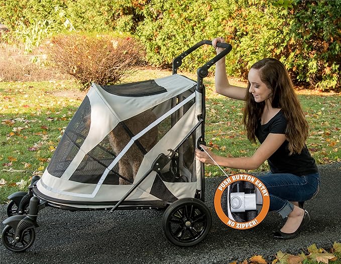 Pet Gear NO-Zip Pet Stroller with Dual Entry, Push Button Zipperless Entry for Single or Multiple Dogs/Cats, Pet Can Easily Walk In/Out, No Need to Lift Pet, Gel-Filled Tires, 1 Model, 2 colors