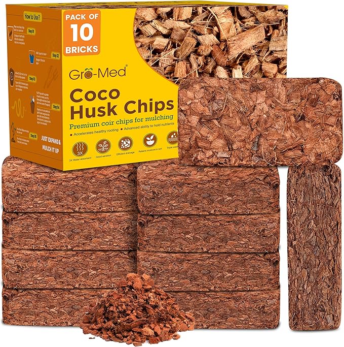 Coco Husk Chips Brick - Expand Upto 70 Quarts Coconut Chip Substrate, Best Mulching Medium for All Plants - Gardening, Potting Soil Mix, Orchid Bark Alternative-OMRI Listed, Low EC Balanced pH