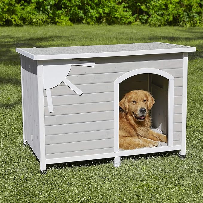Midwest Homes for Pets Eilio Folding Outdoor Wood Dog House, No Tools Required for Assembly | Dog House Ideal for Large Dog Breeds, Beige (12EWDH-L)