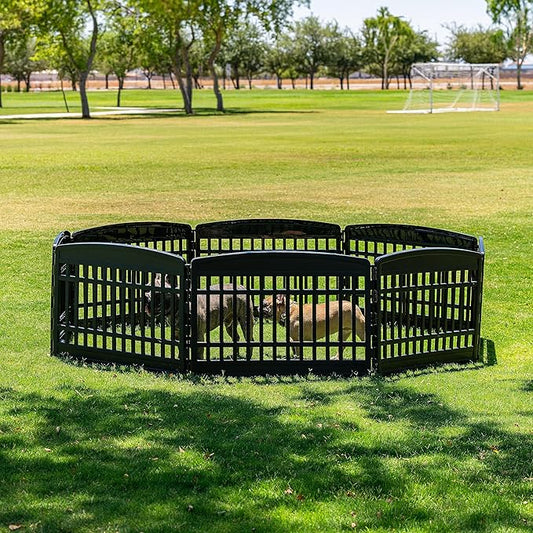 IRIS USA Dog Playpen, 8-Panel 24" Pet Playpen, Puppy Playpen, Indoor/Outdoor Dog Pen, 63 x 63 x 34, Foldable, Customizable, Black