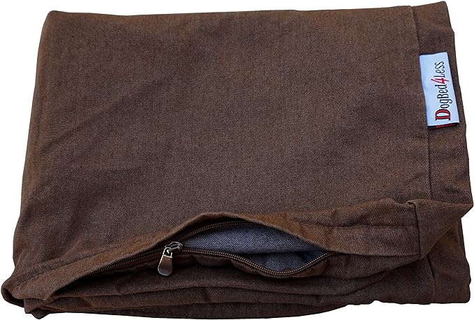 Dogbed4less 55X47X4 Inches Heavy Duty Brown Color Denim Jean Dog Pet Bed External zipper Cover - Replacement cover only