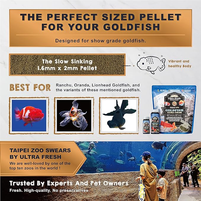 Ultra Fresh Sinking Goldfish Food, Color Enhancing, Balanced Diet, All Natural Ingredients, Clear Water Formula, Slow Sinking Gold Fish Pellets, Goldfish Ultra Color (2.2 lbs)