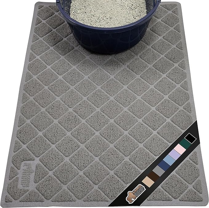 The Original Gorilla Grip Water Resistant Cat Litter Box Trapping Mat, Easy Clean, Textured Backing, Traps Mess for Cleaner Floors, Less Waste, Stays in Place for Cats, Soft on Paws, 30x20 Gray