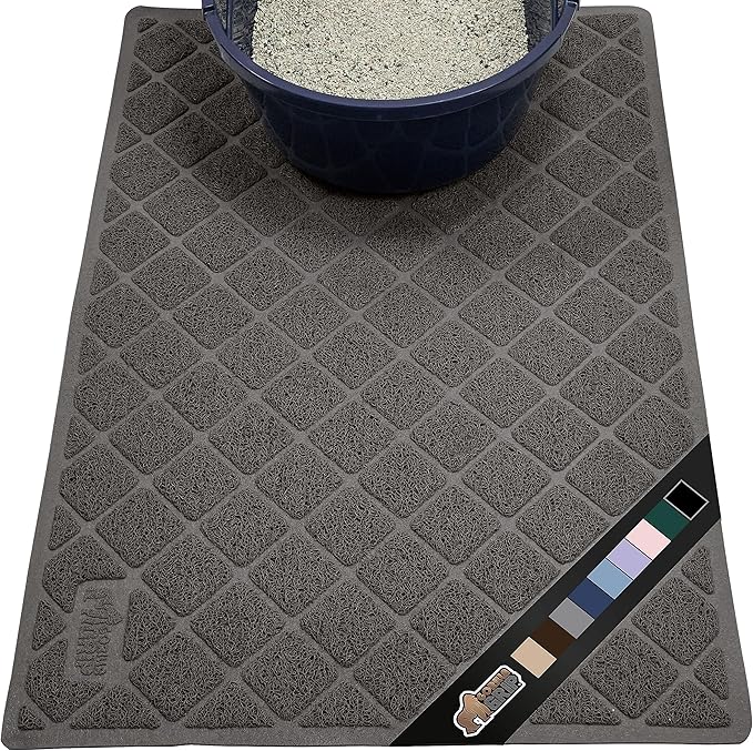 The Original Gorilla Grip Water Resistant Cat Litter Box Trapping Mat 40x28, Easy Clean, Textured Backing, Traps Mess, Cleaner Floors, Less Waste, Stays in Place for Cats, Soft on Paws, Charcoal