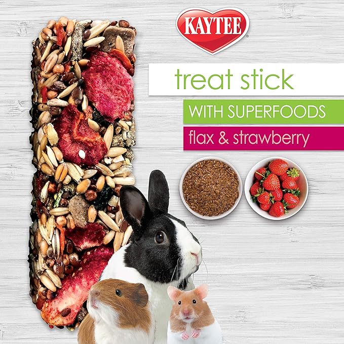 Kaytee Small Animal Treat Stick with Superfoods, Strawberry & Flax Seed, 5.5 oz