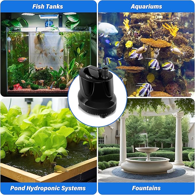 Simple Deluxe 660GPH Bottom Suction Submersible Water Pump 2500L/H 45W, 3 Nozzles with 8.2ft High Lift for Fish Tank, Pond, Aquarium, Hydroponics, Fountains