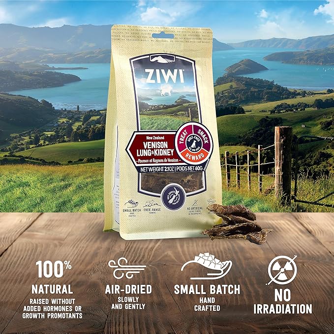 ZIWI Dog Chews and Treats – All Natural, Air-Dried, Single Protein, Grain-Free, High-Value Treat, Snack, Reward (Venison Lung and Kidney) 2.1 Ounce (Pack of 1)