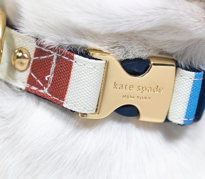 Kate Spade New York Cute Dog Collar, Gold Metal Buckle Dog Collar, 11.5" to 15" Adjustable Dog Collar for Female or Male Dogs, Stylish Dog Collar for Small and Medium Breeds (Adventure Stripe)