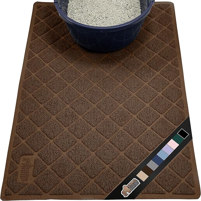 The Original Gorilla Grip Water Resistant Cat Litter Box Trapping Mat 35x23, Easy Clean, Textured Backing, Traps Mess for Cleaner Floors, Less Waste, Stays in Place for Cats, Soft on Paws, Brown