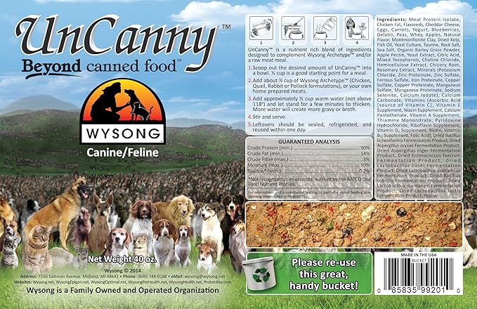 Wysong Uncanny Canine/Feline Raw Diet - Dog/Cat Food Supplement - 40 Ounce Bucket