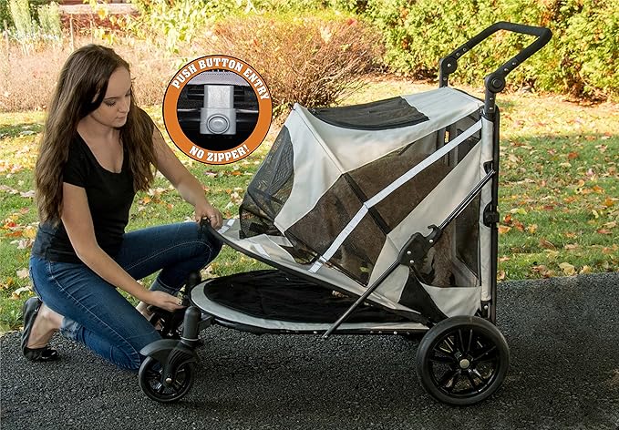 Pet Gear NO-Zip Pet Stroller with Dual Entry, Push Button Zipperless Entry for Single or Multiple Dogs/Cats, Pet Can Easily Walk In/Out, No Need to Lift Pet, Gel-Filled Tires, 1 Model, 2 colors