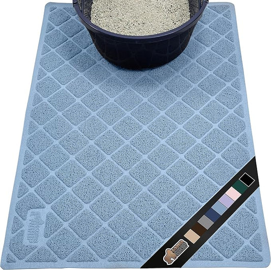 The Original Gorilla Grip Water Resistant Cat Litter Box Trapping Mat, Easy Clean, Textured Backing, Traps Mess for Cleaner Floors, Less Waste, Stays in Place for Cats, Soft on Paws, 24x17 Blue