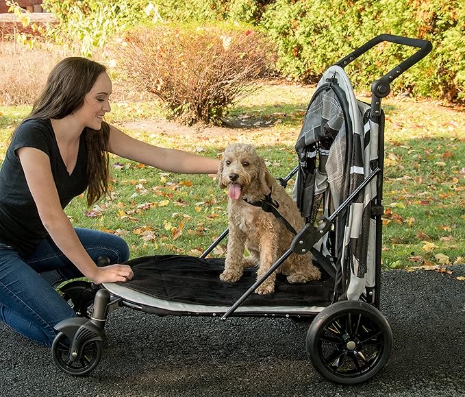 Pet Gear NO-Zip Pet Stroller with Dual Entry, Push Button Zipperless Entry for Single or Multiple Dogs/Cats, Pet Can Easily Walk In/Out, No Need to Lift Pet, Gel-Filled Tires, 1 Model, 2 colors