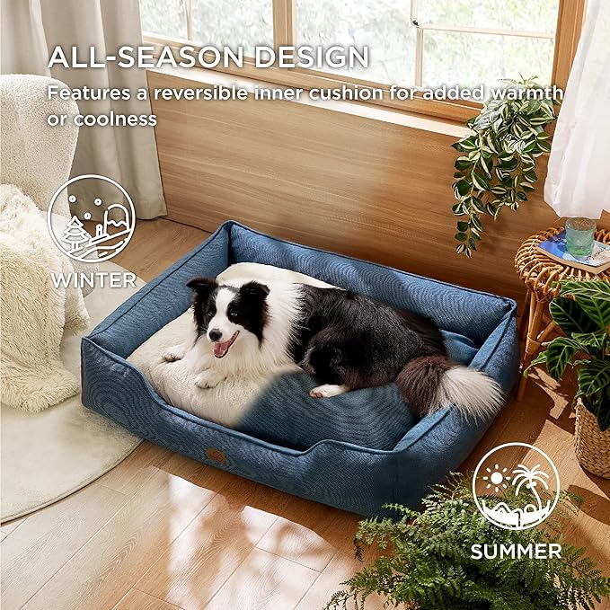Bedsure Washable Dog Bed for Large Dogs - Waterproof All-Season Foam Dog Beds, Orthopedic Rectangle Cuddle Doggy Beds with Removable Zipper Cover, 36x27x10inches, Blue