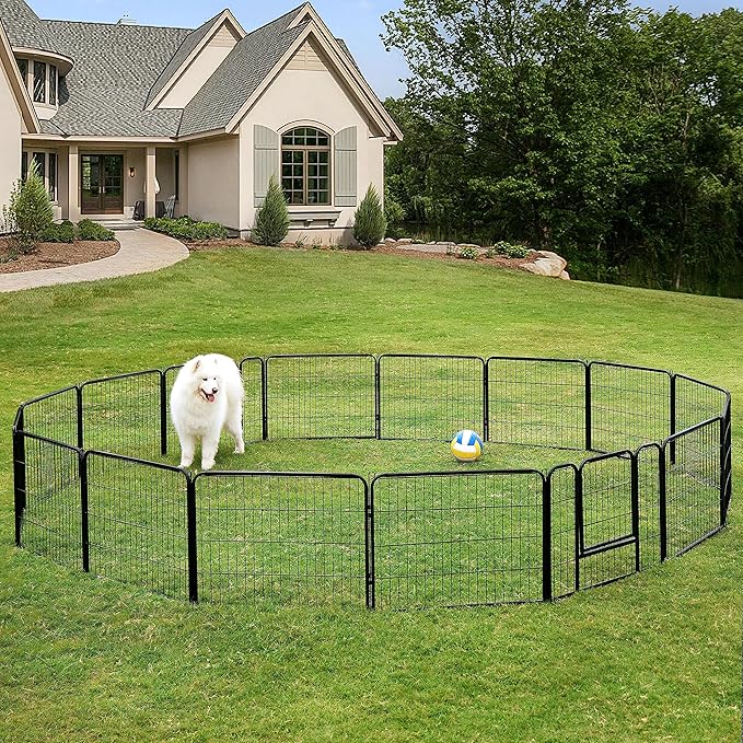 Yaheetech Heavy Duty Extra Wide Dog Playpen, 16 Panels Outdoor Pet Fence for Large/Medium/Small Animals Foldable Puppy Exercise Pen for Garden/Yard/RV/Camping 24 Inch Height x 32 Inch Width