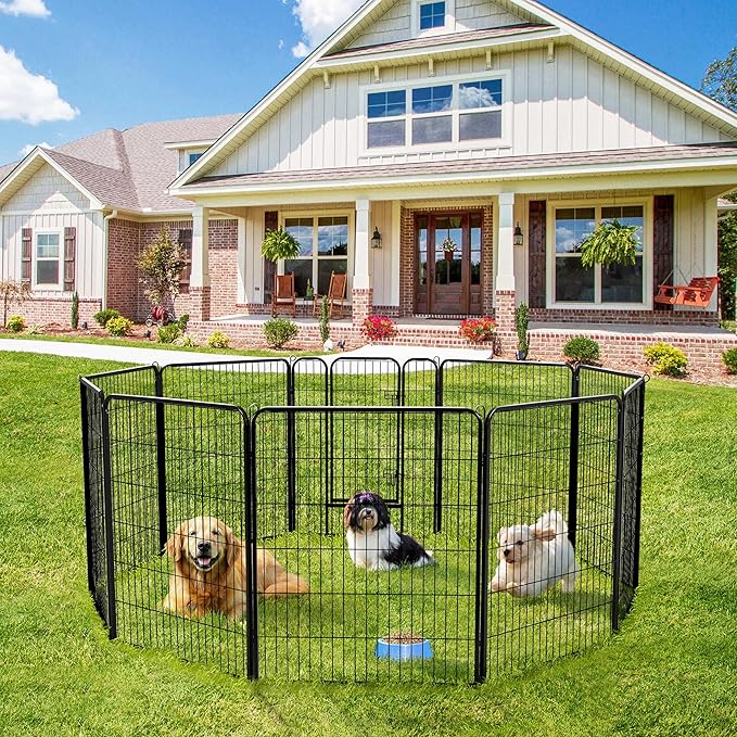 Yaheetech Dog Pen, 4 Panels 40 Inch Height Dog Fence Dog Playpen Iron Dog Cat Exercise Barrier Outdoor Indoor RV Dog Fence Accessories for Camping, Yard, House Black