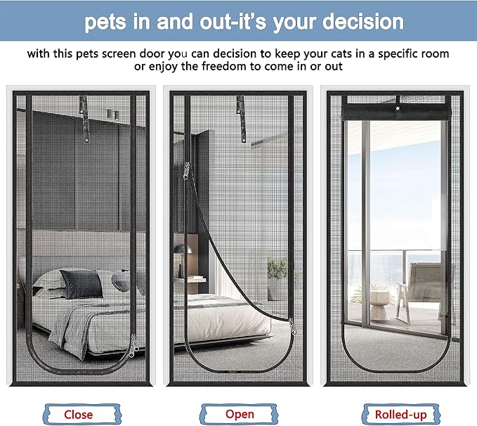 Reinforced Cat Screen Door,Fits Door Size 38''x 82',Thickened Cat Resistant Mesh Screen Door for Living Room,Kitchen,Bedroom,Cat Proof Screen with Zipper Closure.