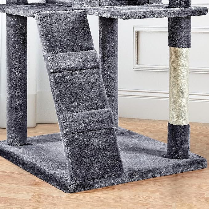 Yaheetech XL Cat Tree, 80in Multi-Level Cat Tower with Cat Scratching Posts, Double Cat Caves, Perched Platforms and Dangling Balls, Cat Stand House for Kittens Pet, Dark Gray