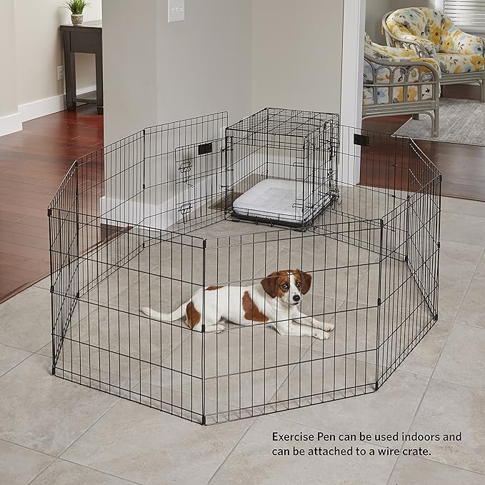 MidWest Homes for Pets Foldable Metal Dog Exercise Pen / Pet Playpen, 24'W x 24'H, 1-Year Manufacturer's Warranty