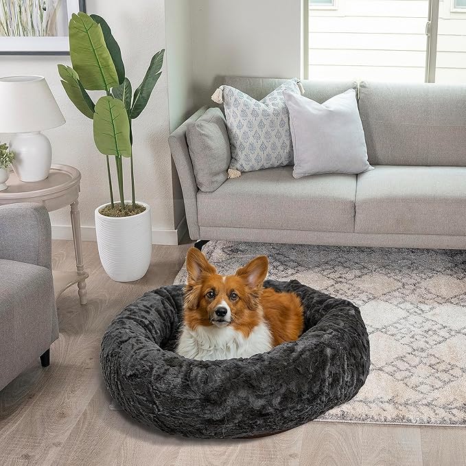 Best Friends by Sheri The Original Calming Donut Cat and Dog Bed in Lux Fur Charcoal Mink/PAWSH Medium 30" (Brand may vary)