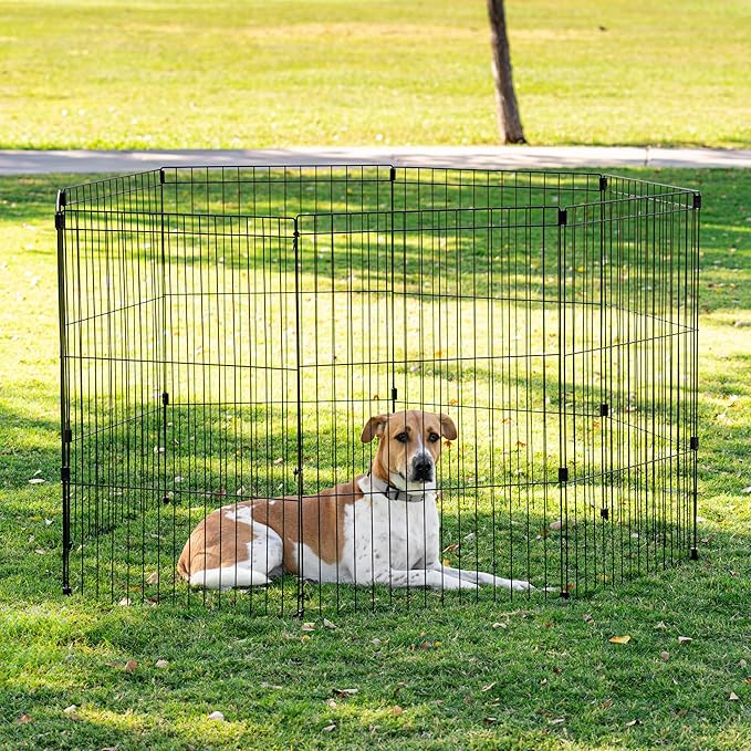 IRIS USA Metal Dog Playpen, 8-Panel 36" Pet Playpen, Puppy Playpen, Indoor/Outdoor Dog Fence, 58 x 58 x 36, Foldable, Custimzable, Black