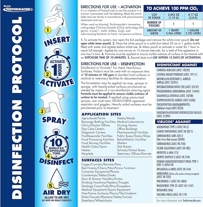 STAR BRITE PERFORMACIDE No-Rinse Disinfectant / Deodorizer for Pet Surfaces | Kills Parvovirus, Ringworm, Feline Calicivirus, Avian Influenza (Bird Flu), 3 Gallon Eco-Friendly Refill Pouches
