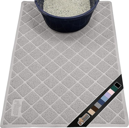 The Original Gorilla Grip Water Resistant Cat Litter Box Trapping Mat 35x23, Easy Clean, Textured Backing, Traps Mess for Cleaner Floors, Less Waste, Stays in Place for Cats, Soft on Paws, Gray