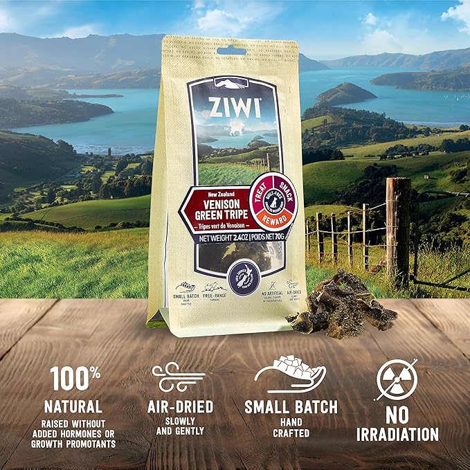 ZIWI Dog Chews Treats – All Natural, Air-Dried, Single Protein, Grain-Free, High-Value Treat, Snack, Reward (Venison Green Tripe) 2.4 Ounce (Pack of 1)