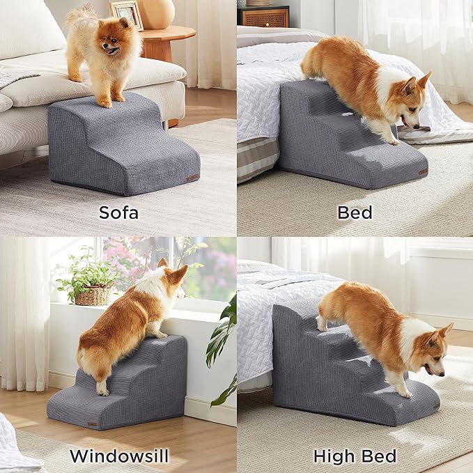 Lesure Dog Stairs for Small Dogs - Dog Ramp for High Beds and Couch with CertiPUR-US Certified Foam, Pet Steps with Non-Slip Bottom for Old Cats, Injured Doggies and Puppies, 2/3/4 Steps