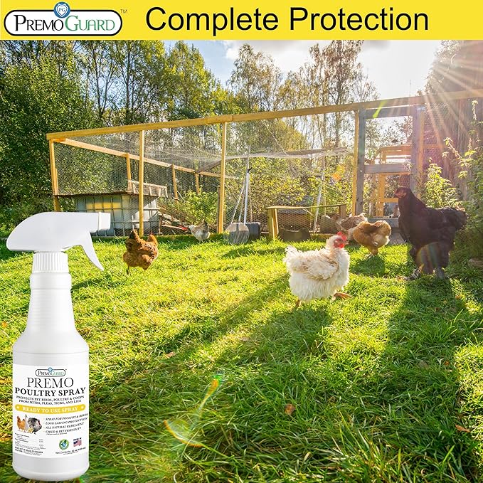 Poultry Spray by Premo Guard – 32 oz – Treat Mites, Fleas, Flies, and Lice – Fast Acting & Effective – Chicken, Turkey, Waterfowl, and Birds – Best Natural Protection for Control & Prevention