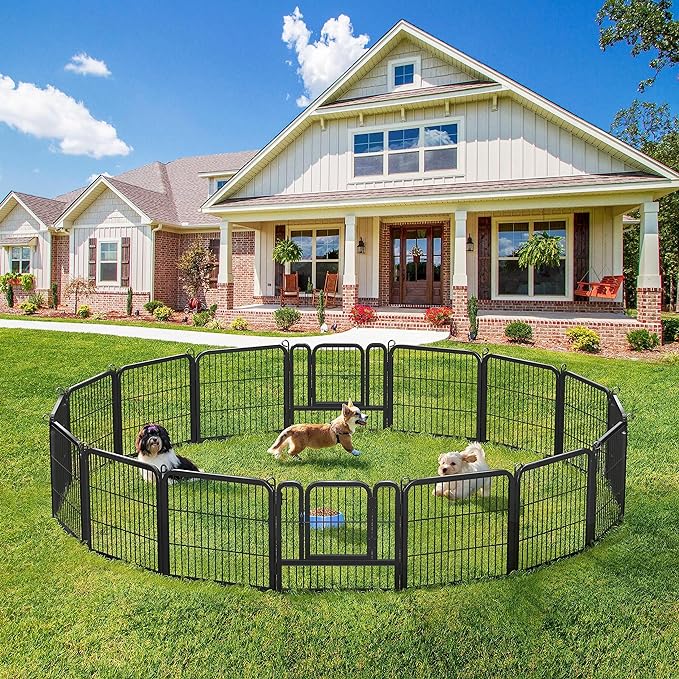 Yaheetech Outdoor Dog Playpen - 16 Panel Fence for Large, Medium and Small Dogs - Heavy Duty Exercise Pen for Puppies and Small Animals - Portable for RV Camping and Yard