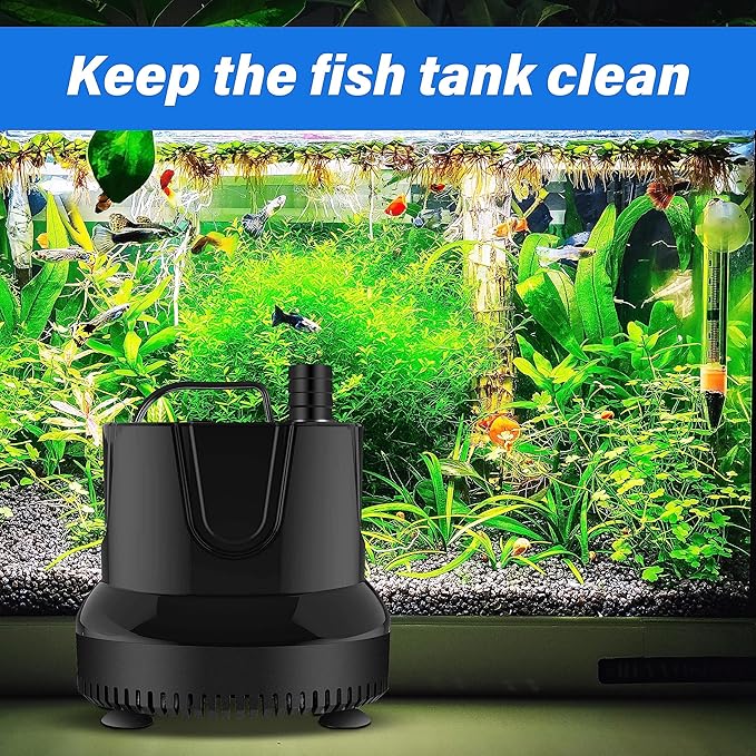 Simple Deluxe 660GPH 45W Bottom Suction Water Table Pump (2500L/H) with 3 Nozzles for Fish Tank, Pond, Aquarium, Hydroponics, Fountains, Black