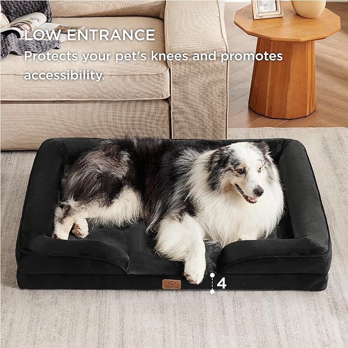 Bedsure Orthopedic Dog Bed for Extra Large Dogs - XL Plus Waterproof Dog Sofa Beds, Supportive Foam Pet Couch Bed with Removable Washable Cover, Waterproof Lining and Nonskid Bottom, Black