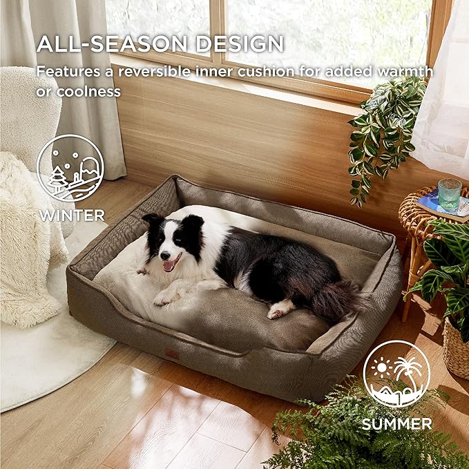 Bedsure Washable Dog Bed for Large Dogs - Waterproof All-Season Foam Dog Beds, Orthopedic Rectangle Cuddle Doggy Beds with Removable Zipper Cover, 36x27x10inches, Brown