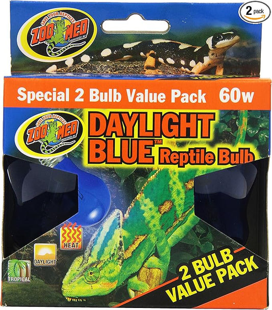 Zoo Med Daylight Blue Reptile Bulb, 60 Watt - 2 Pack