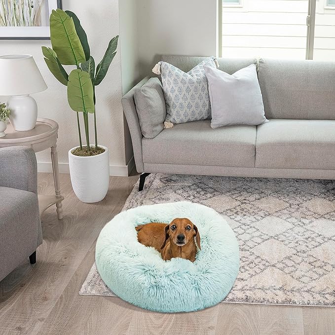 Best Friends by Sheri The Original Calming Donut Cat and Dog Bed in Shag Fur Baby Blue, Small 23"